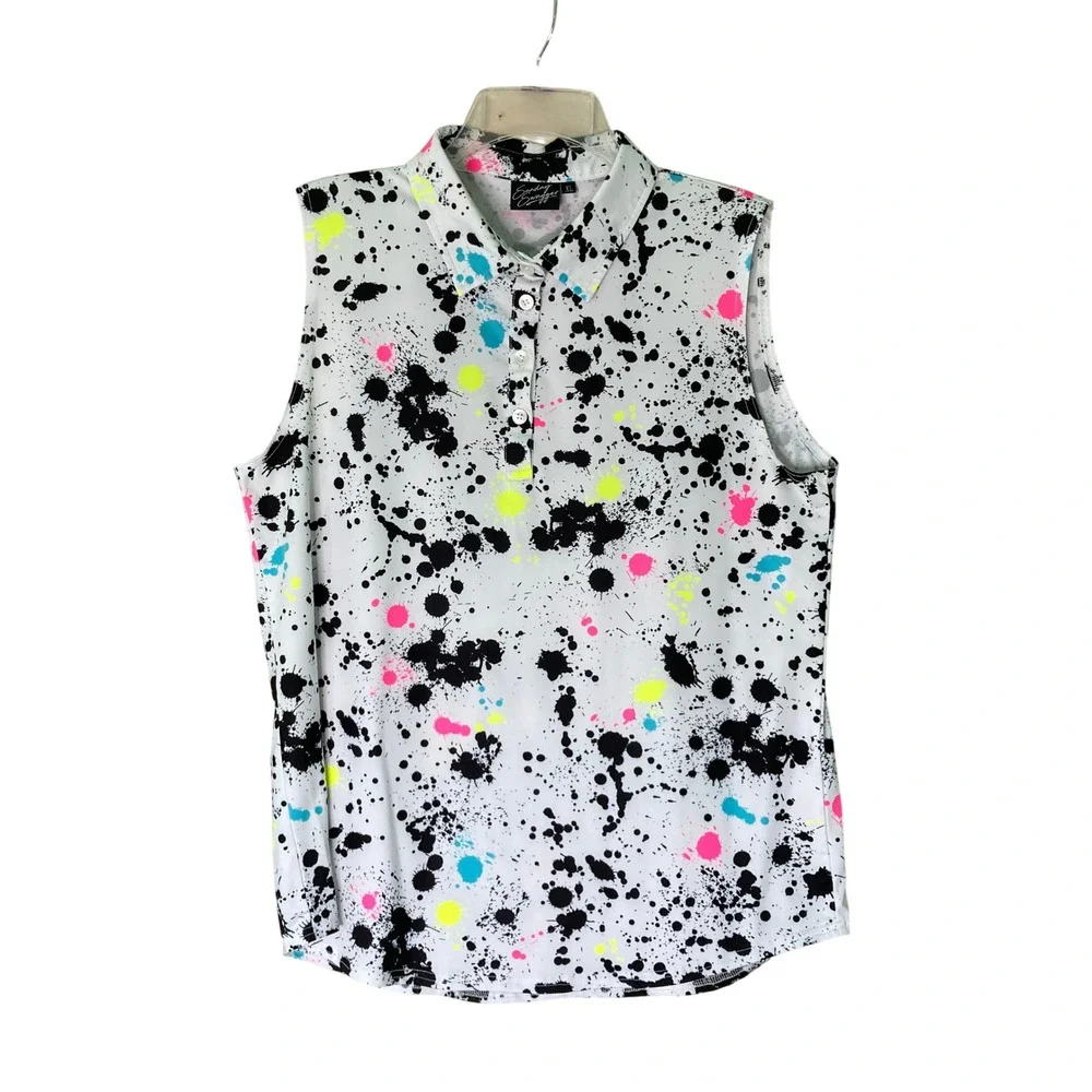 Sunday Swagger Signature Splatter Polo Golf Tennis Sleeveless Colorful (Size XL) - Picture 4 of 12